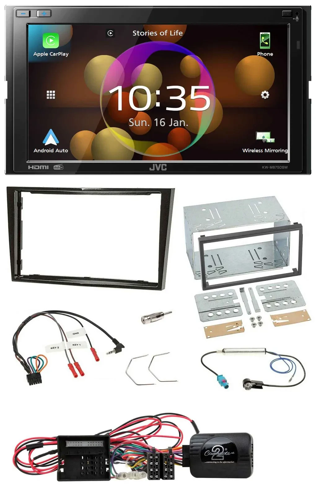 JVC DAB Lenkrad 2DIN Bluetooth USB Autoradio für Opel Corsa D Klavierlack 09-14