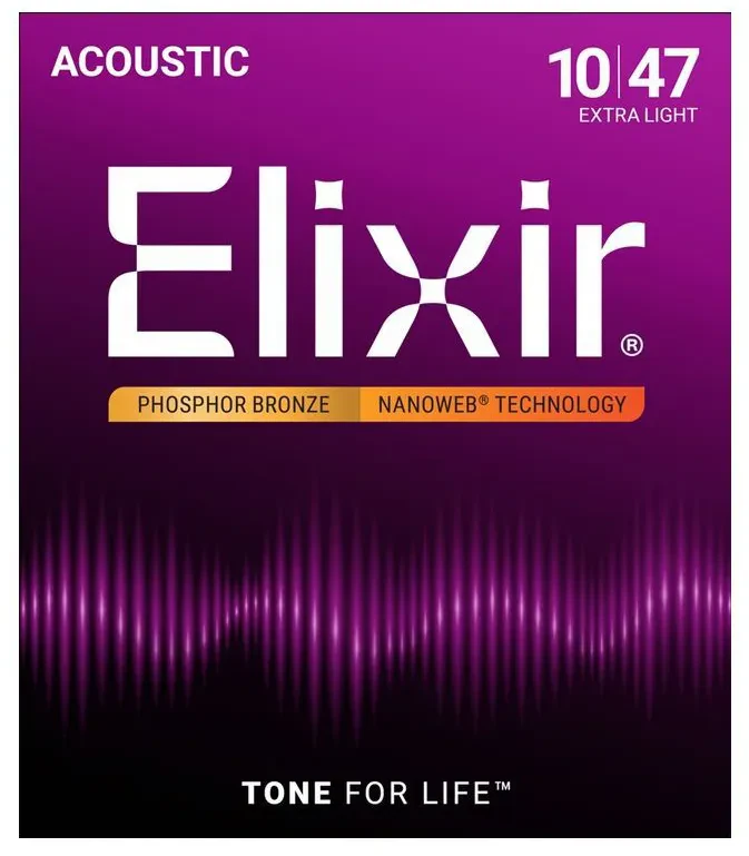 Струны для акустической гитары Elixir Nanoweb 16002 10-47, бронза фосфорная