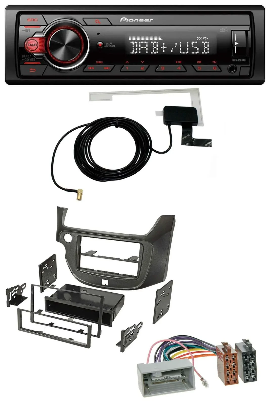 Pioneer 1DIN MP3 DAB USB AUX Autoradio für Honda Jazz (ab 2009) dunkelgrau