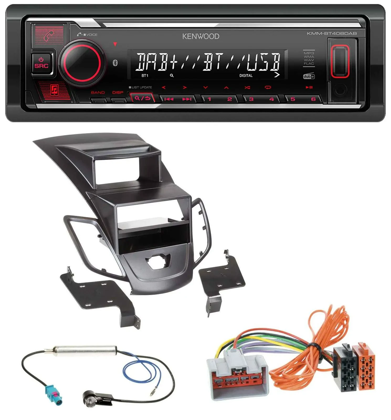 Автомагнитола Kenwood с Bluetooth, USB и DAB, поддержка MP3, для Ford Fiesta 2008–2010, черная