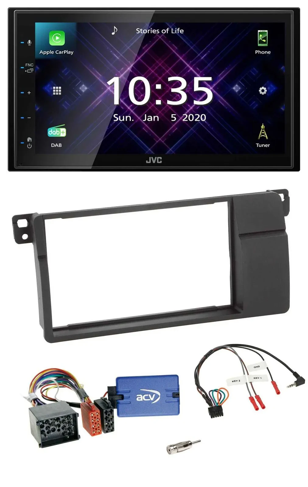 JVC DAB 2DIN Lenkrad Bluetooth USB Autoradio für BMW 3er E46 2000-2006