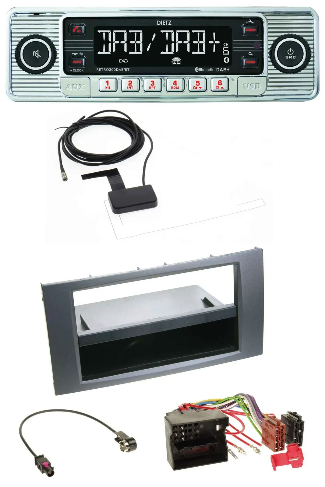 Автомагнитола Dietz Bluetooth USB MP3 DAB для Ford Fiesta/Focus (2004–2008), антрацит