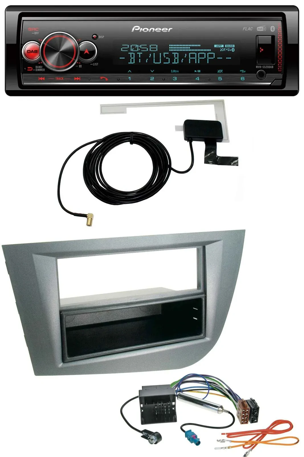 Автомагнитола Pioneer Bluetooth DAB USB MP3 темно-серый металлик для Seat Leon (с 2005)