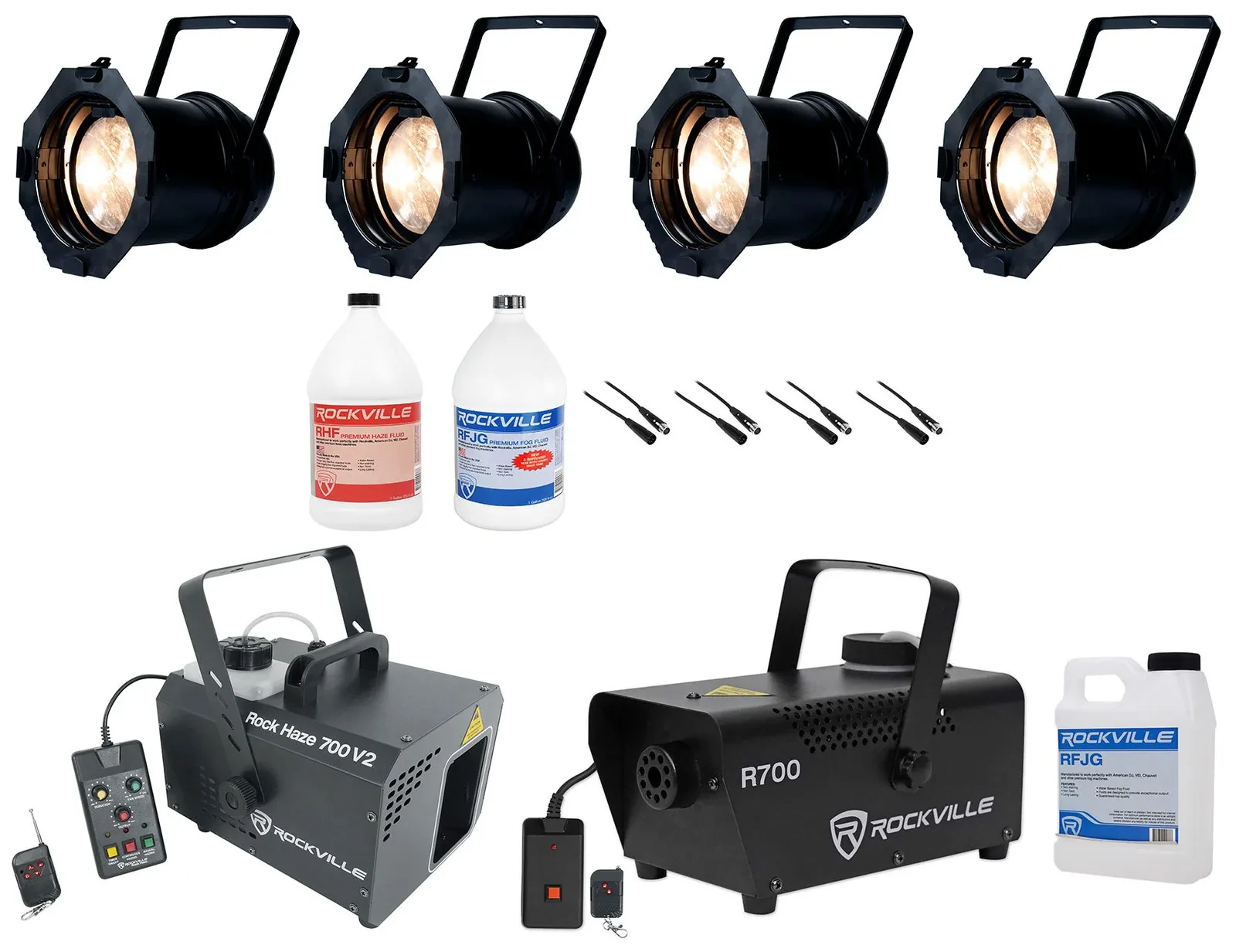 (4) American DJ PAR Z100 3k COB LED DMX Par Can Stage Lights+Hazer+Fogger+Cables