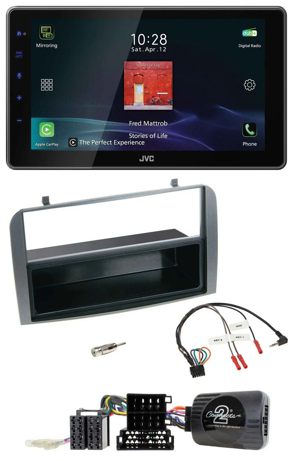 JVC DAB Lenkrad Bluetooth USB Autoradio für Alfa 147 GT 07-10 anthrazit Ablage