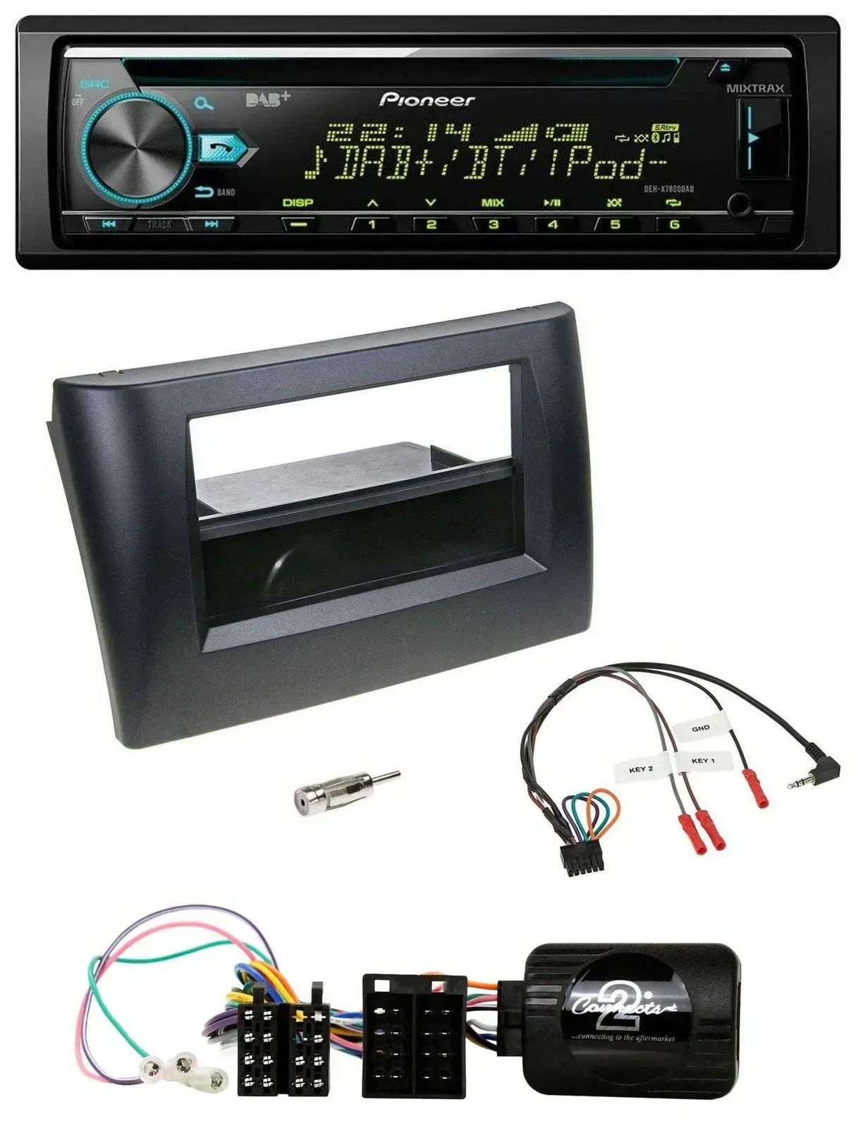 Pioneer DAB Lenkrad CD USB Bluetooth Autoradio für Fiat Stilo 01-07 schwarz Abla