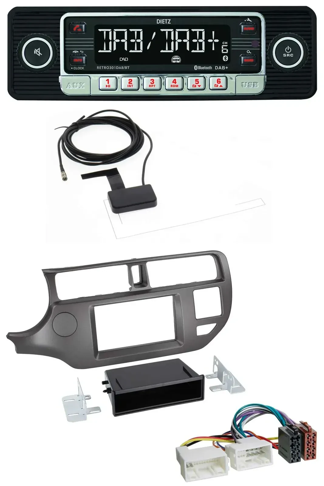 Автомагнитола Dietz DAB, Bluetooth, USB, MP3 для Kia Rio UB 2011–2014, антрацит
