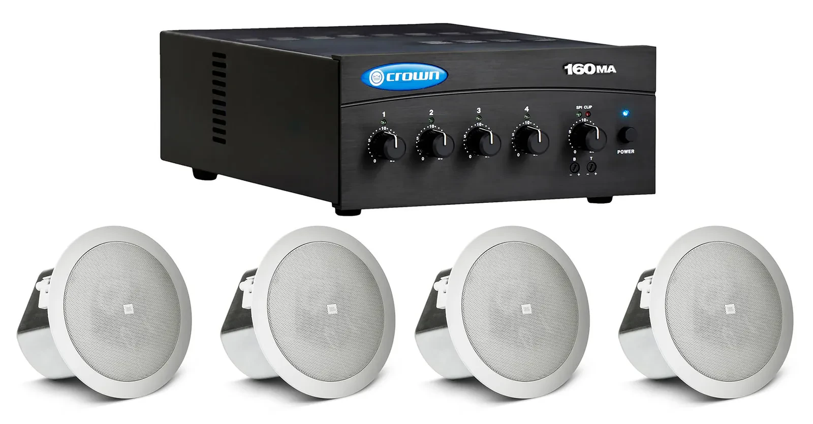 (4) JBL 3" 15w 70v In-Ceiling Speakers+Crown Amplifier For Hotel/Office/Diner