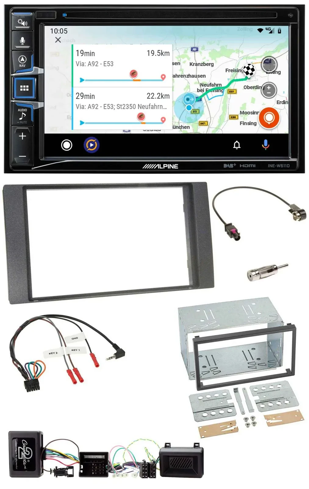 Автомагнитола с навигацией Alpine 2DIN Bluetooth USB DAB TMC для Ford Kuga 2008–2012 антрацит, поддержка кнопок на руле