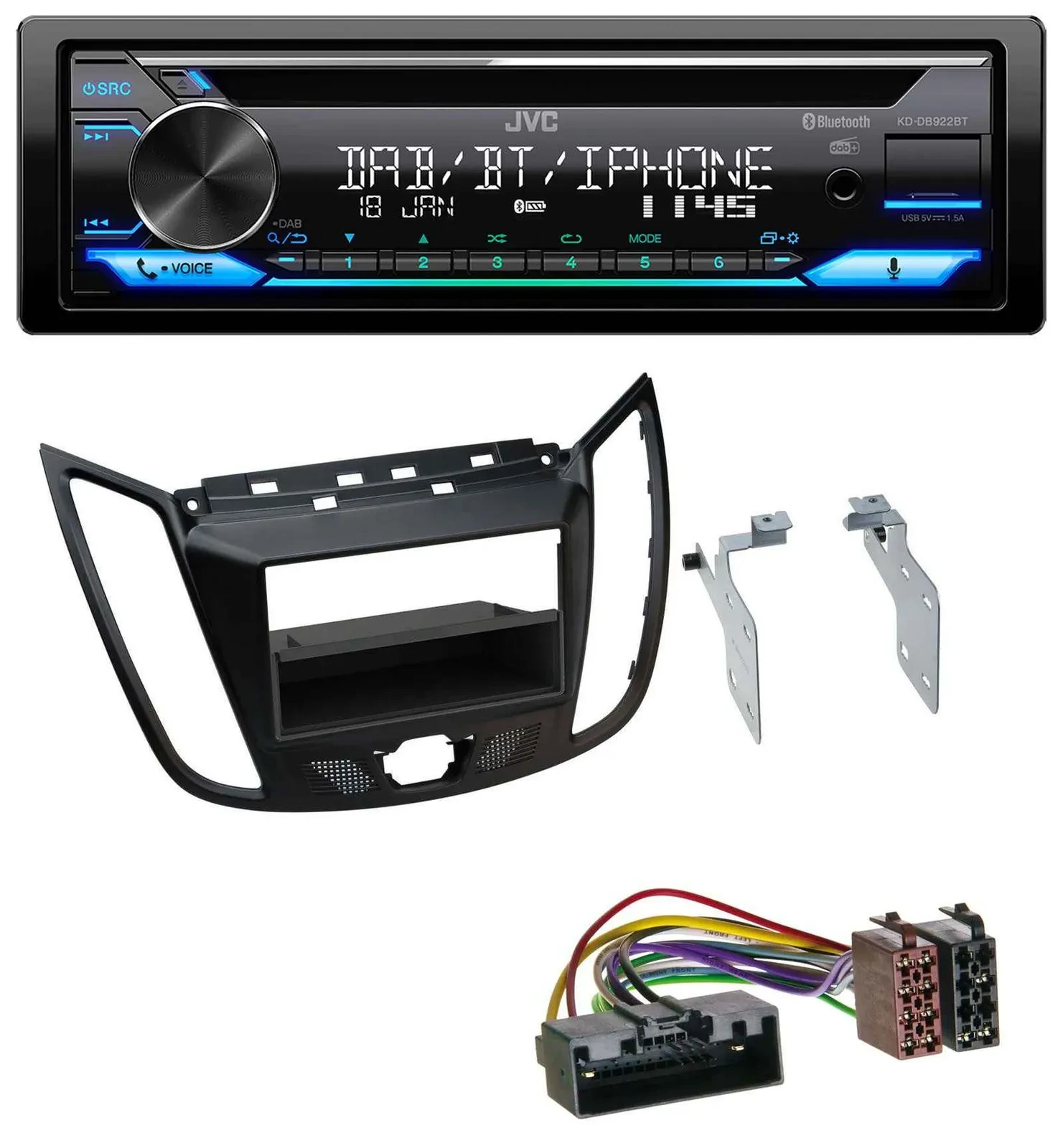 JVC Bluetooth MP3 USB DAB CD Autoradio für Ford C-Max Kuga matt schwarz