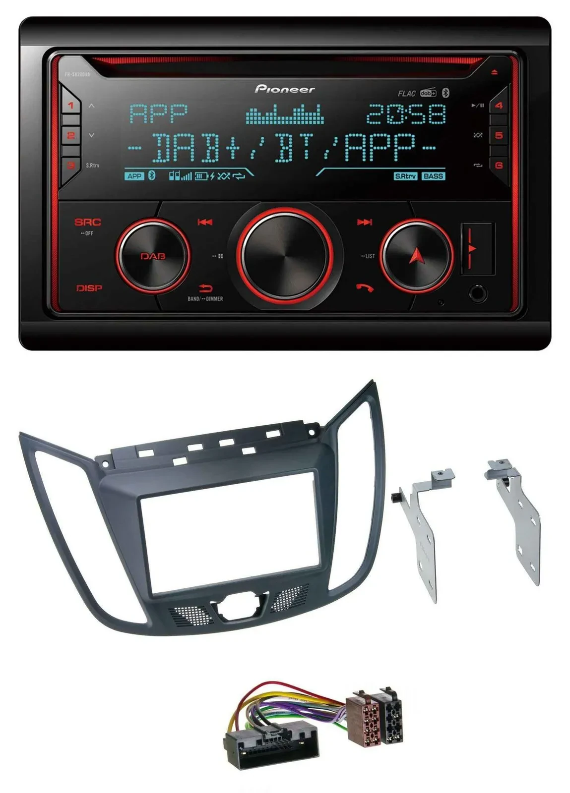 Pioneer 2DIN DAB MP3 Bluetooth USB CD Autoradio für Ford C-Max (ab 10) grau