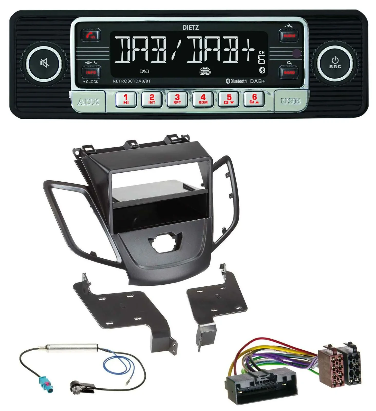 Dietz USB DAB MP3 Bluetooth Autoradio für Ford Fiesta 10-17 JA8 ohne Display sch