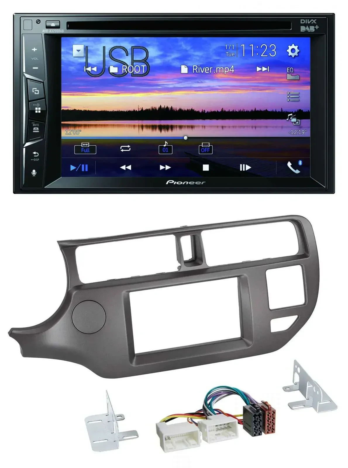 Автомагнитола Pioneer 2-DIN, Bluetooth, USB, DVD, DAB, MP3 для Kia Rio UB 2011–2014, антрацит