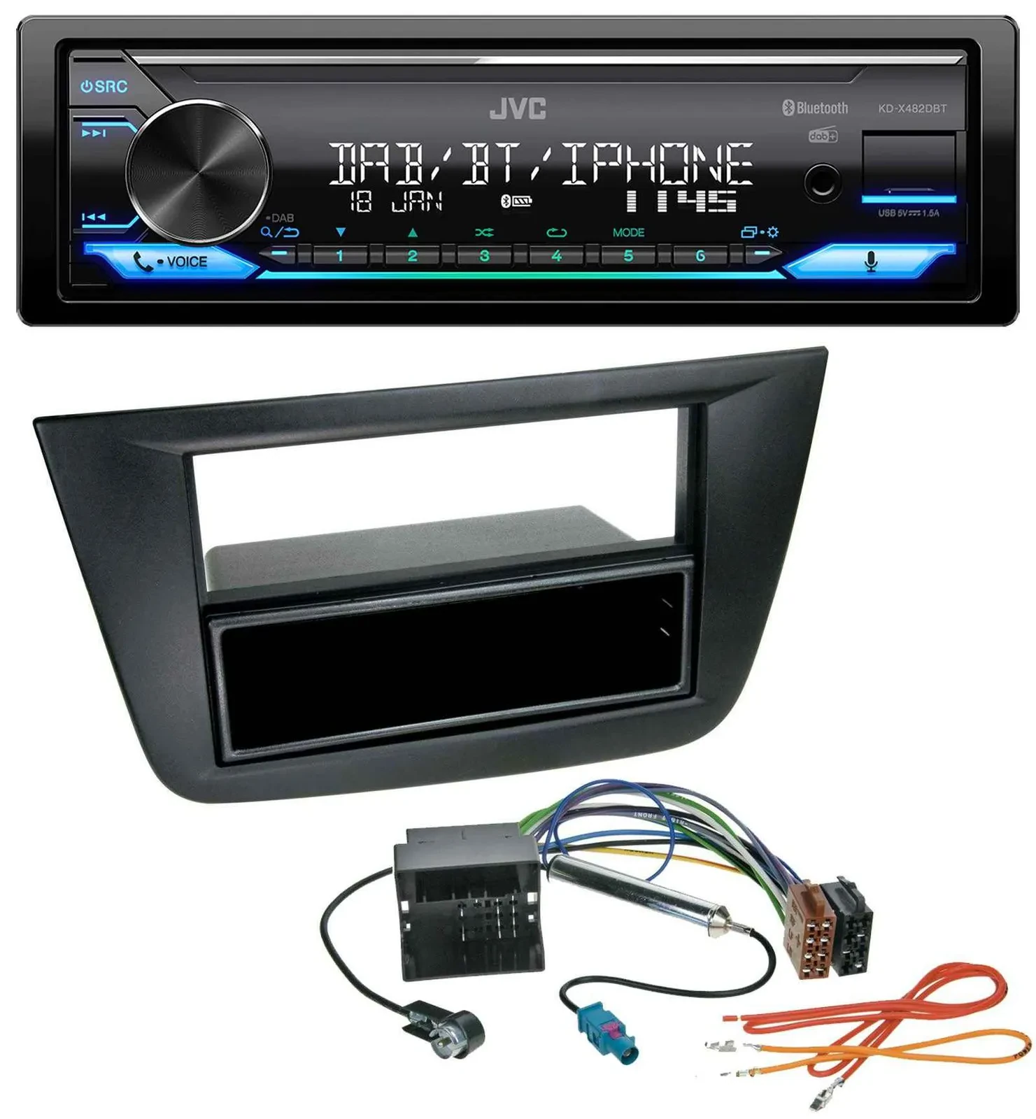 JVC Bluetooth DAB USB MP3 Autoradio für Seat Toledo Altea ab 05 schwarz