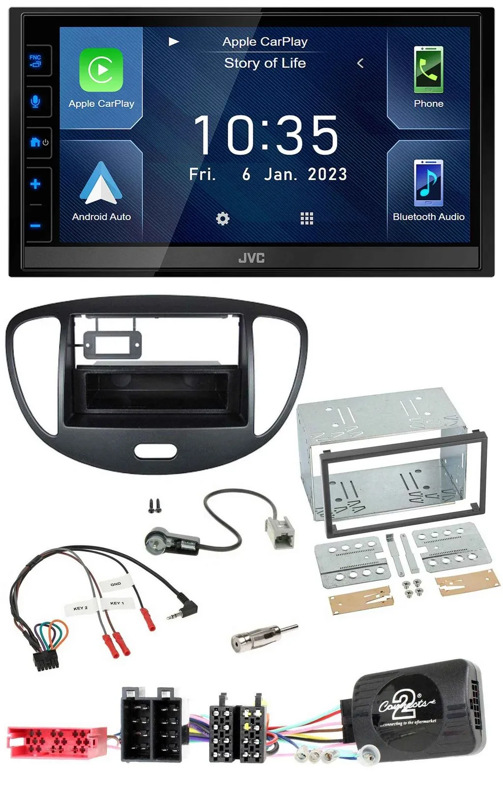 JVC DAB Bluetooth Lenkrad USB 2DIN Autoradio für Hyundai i10 2009-2013 schwarz