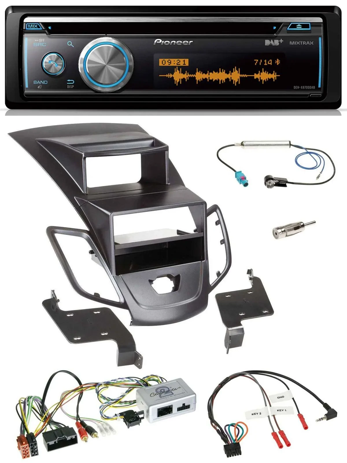 Pioneer Lenkrad DAB USB CD Bluetooth Autoradio für Ford Fiesta 10-17 Display sch