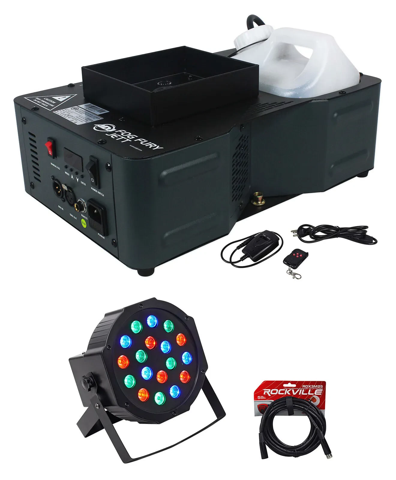 Комплект светового оборудования American DJ Fog Fury Jett+RockPAR50+RDX3M25