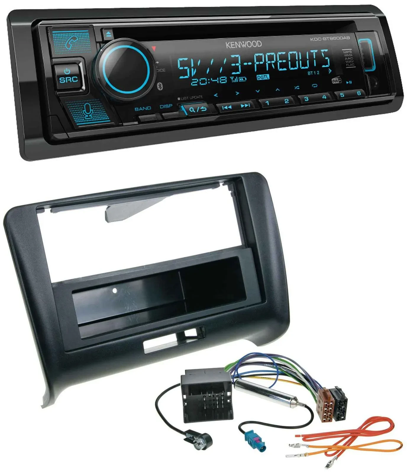 Kenwood Bluetooth USB CD MP3 DAB Autoradio für Audi TT (2006-2014) - Quadlock