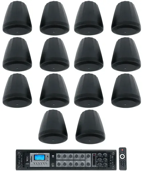 (14) JBL Control 64P/T 4" 30w Commercial 70v Black Pendant Speakers+Amplifier