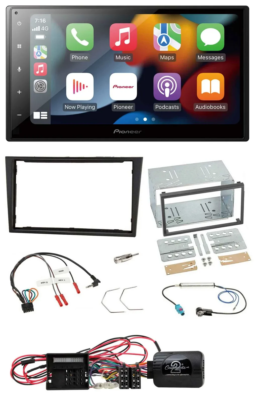 Автомагнитола для Opel Corsa D Pioneer 2DIN, DAB, Bluetooth, USB, совместимая с кнопками на руле, черная