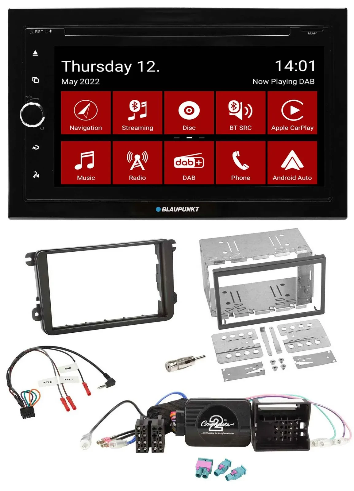 Blaupunkt 2DIN Lenkrad Bluetooth USB TMC DAB Navigation für VW Passat Polo Sciro