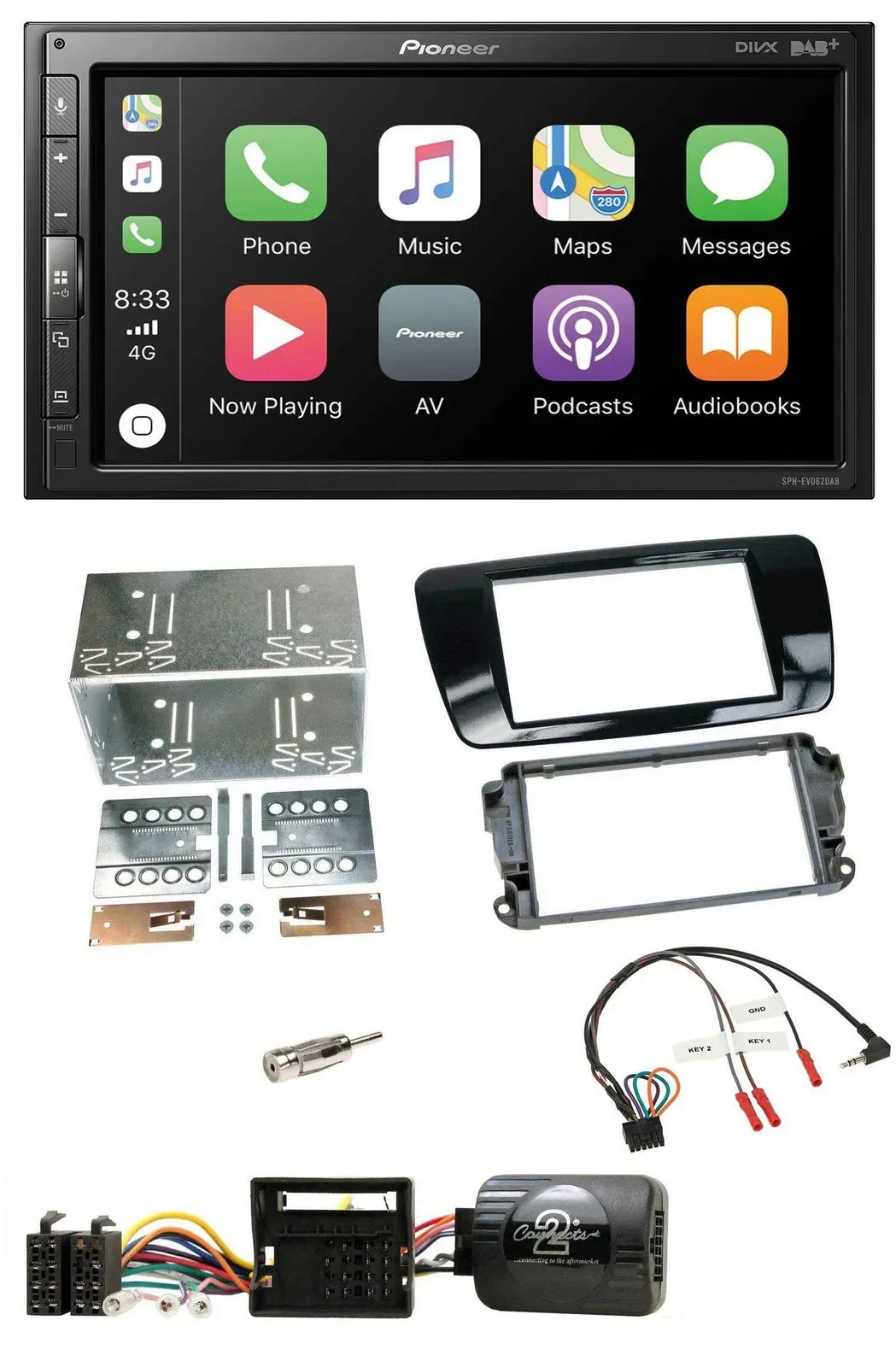 Pioneer USB Lenkrad DAB 2DIN Bluetooth Autoradio für Seat Ibiza ab 08 Klavierlac