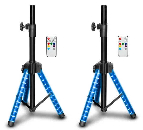 2 Technical Pro PT3LED Rechargeable RGBWY LED Tripod DJ Speaker Stands w/Remotes