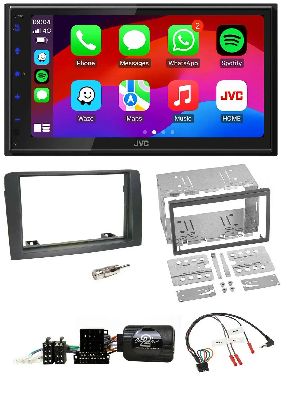 JVC Bluetooth USB Lenkrad 2DIN DAB Autoradio für Fiat Idea 2006-2012 grau