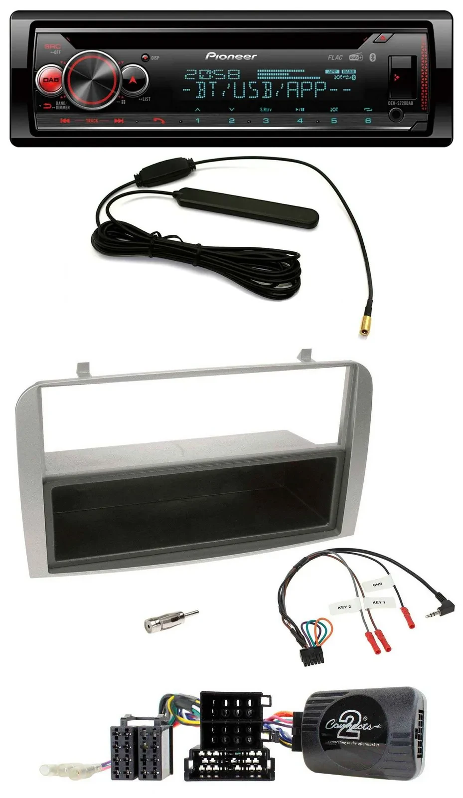 Автомагнитола для Alfa Romeo GT/147 (2007–2010) Pioneer USB DAB Bluetooth CD, серебристая, поддержка управления с руля