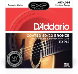 Струны для акустической гитары D'Addario EXP12 13-56, бронза с покрытием EXP