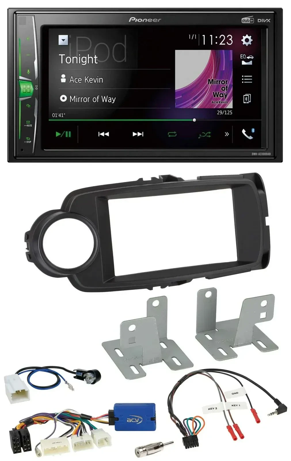 Автомагнитола Pioneer 2-DIN DAB USB Bluetooth для Toyota Yaris (с 2014, с управлением на руле), черный