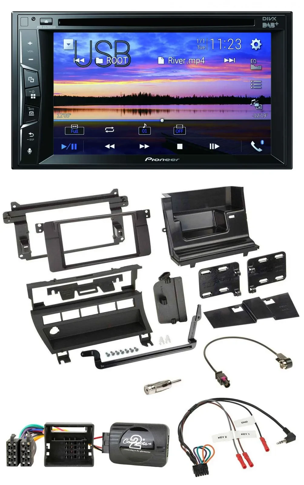 Автомагнитола Pioneer 2DIN Bluetooth USB DVD DAB для BMW 3 Series (2001–2006), совместима с кнопками на руле