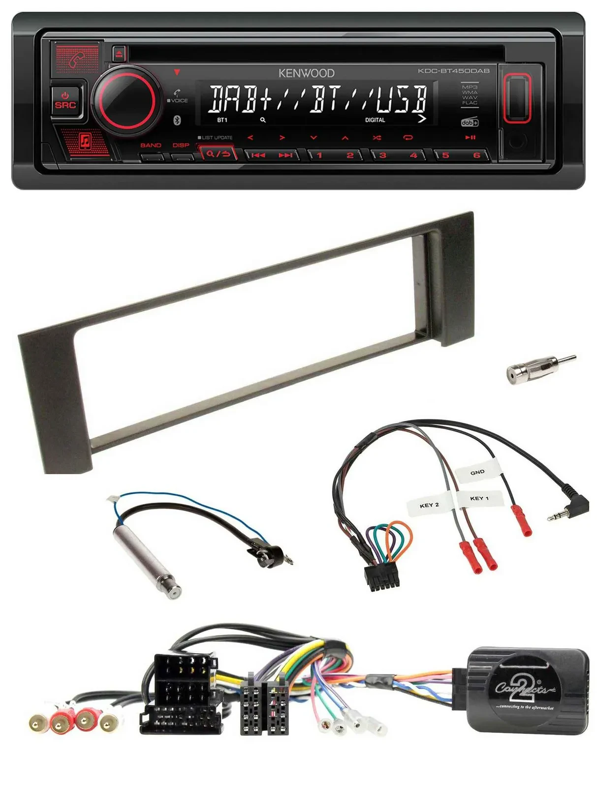 Kenwood Lenkrad CD USB Bluetooth DAB Autoradio für Audi A4 00-09 ISO Fakra teila