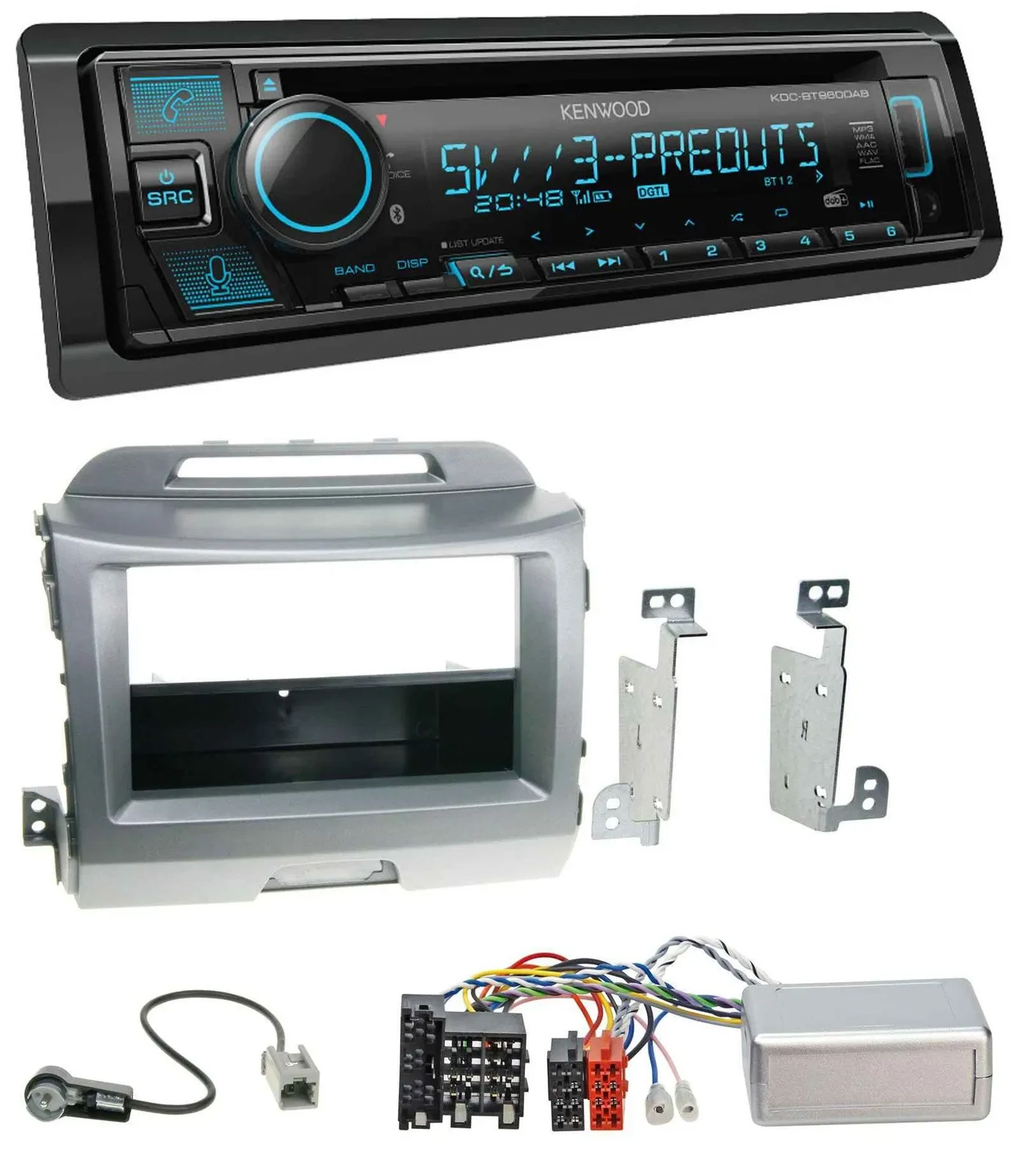 Kenwood Bluetooth USB CD Lenkrad DAB Autoradio für Kia Sportage 3 10-15 silber