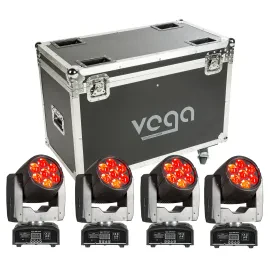 LightmaXX Vega ZOOM 4er Set Moving Heads 12x RGBW LED 84W 16 Kanäle Wash Beam