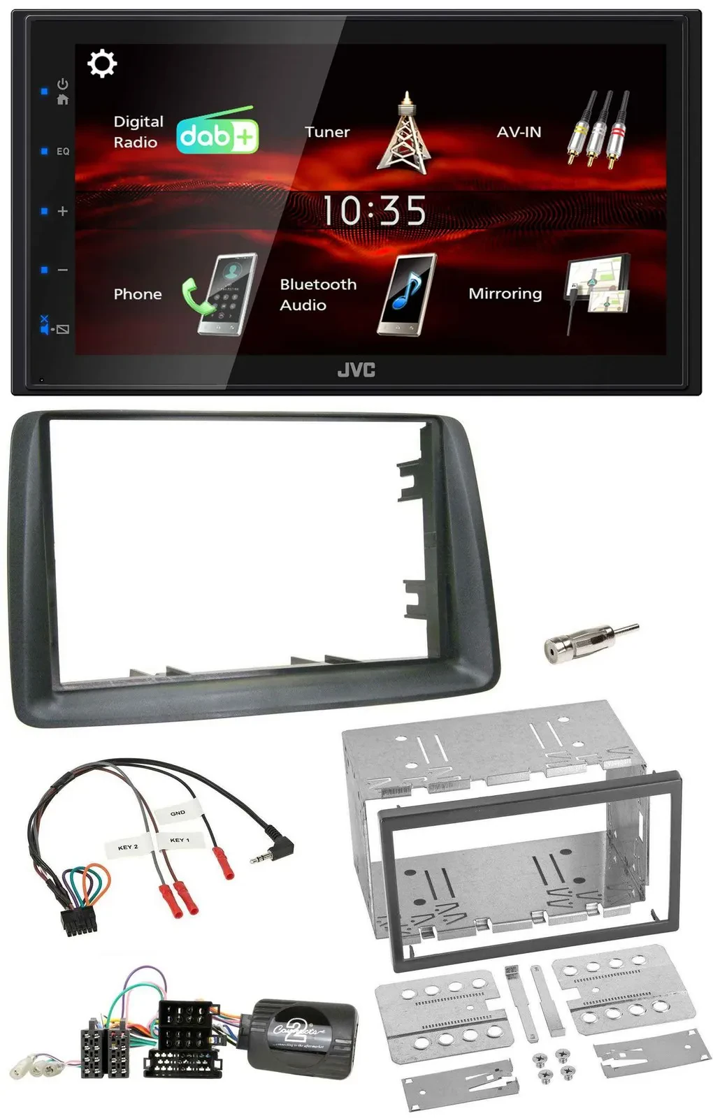 Автомагнитола для Fiat Panda 2007–2012 JVC 2 DIN USB Bluetooth DAB серый