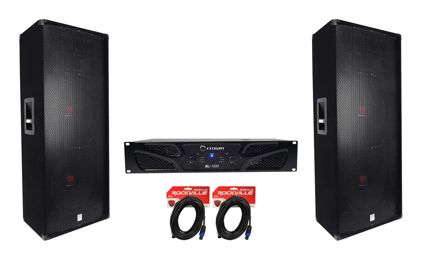 Crown Pro XLi1500 2 Channel DJ/PA Power Amplifier + (2) Dual 15” 3-Way Speakers