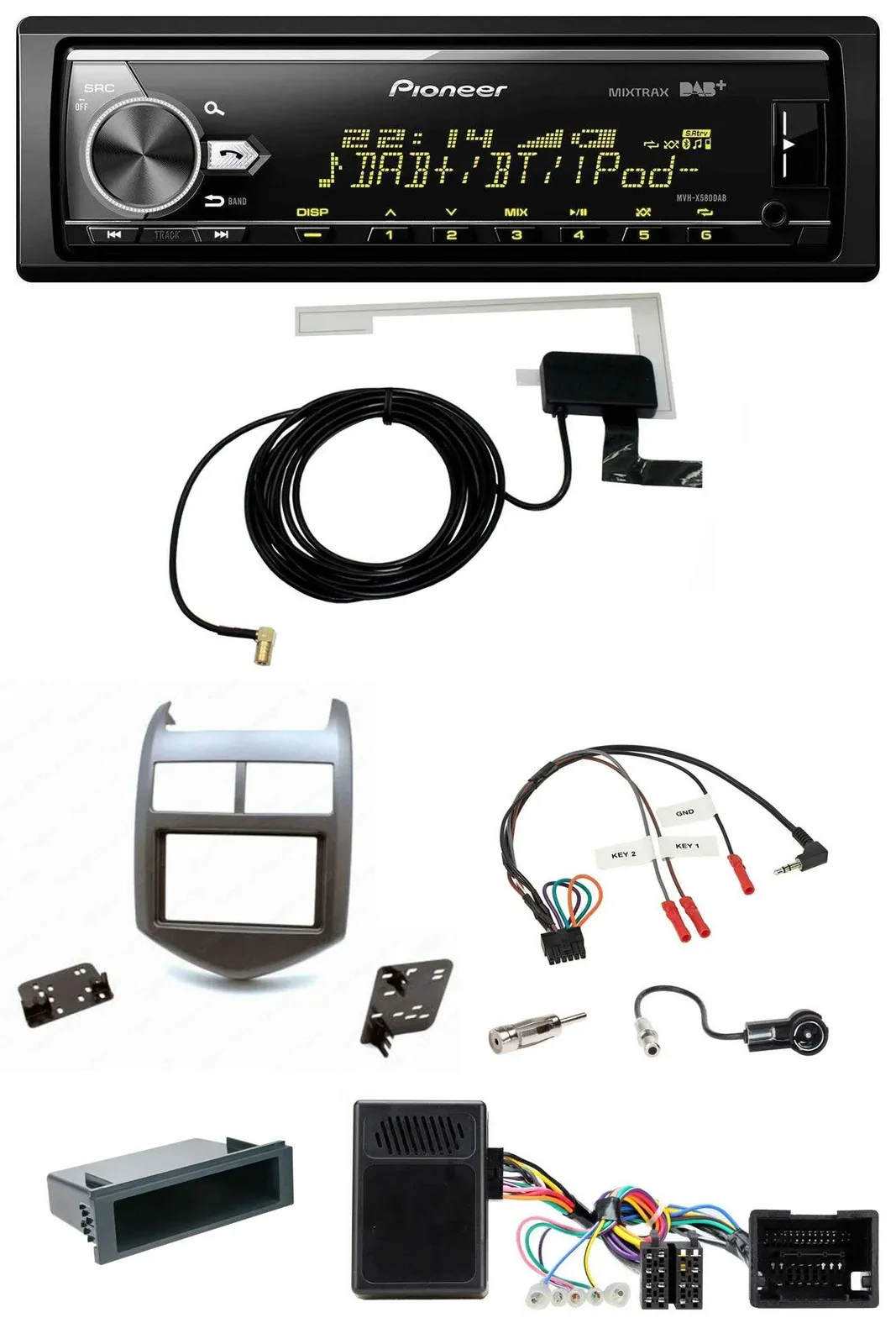 Pioneer Bluetooth DAB USB Lenkrad Autoradio für Chevrolet Aveo ab 11 dunkelgraum