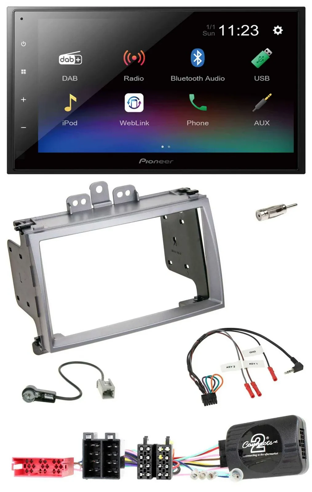 Автомагнитола для Hyundai i20 (2009–2012) Pioneer 2-DIN Bluetooth USB DAB серебристая