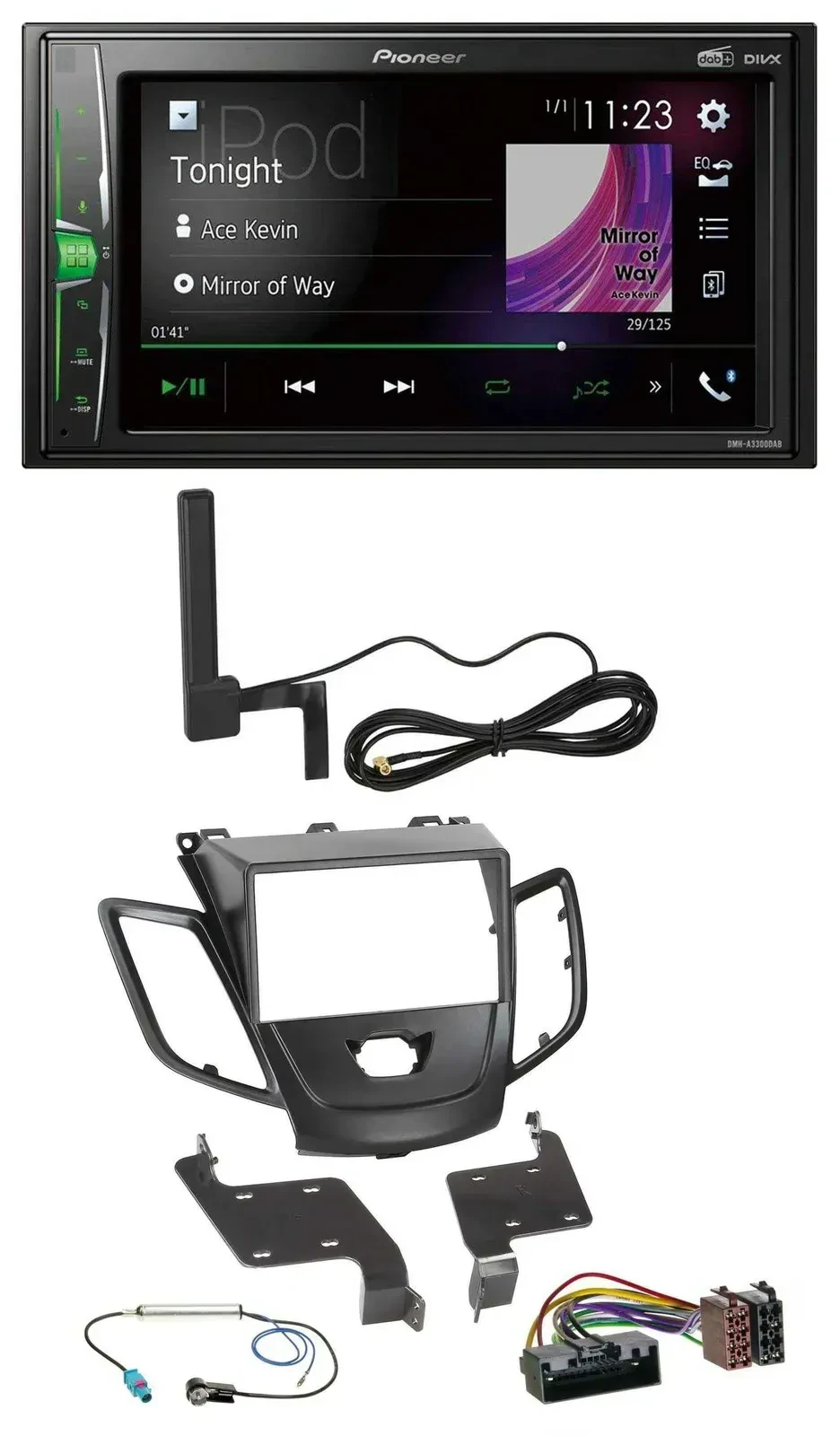 Автомагнитола Pioneer 2DIN, MP3, DAB, AUX, Bluetooth, для Ford Fiesta (2010–2017), черная