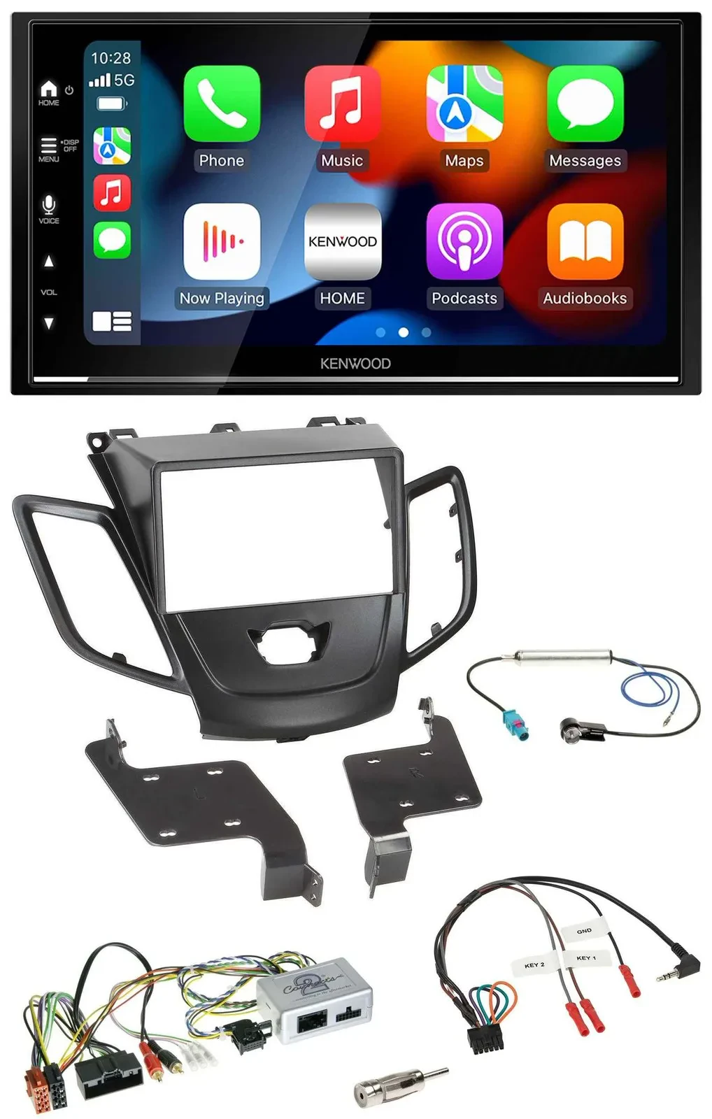 Kenwood DAB USB Bluetooth 2DIN Lenkrad Autoradio für Ford Fiesta 10-17 schwarz