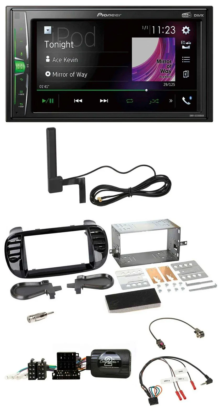 Pioneer MP3 DAB Lenkrad 2DIN Bluetooth Autoradio für Fiat 500 Fakra 08-15 schwar