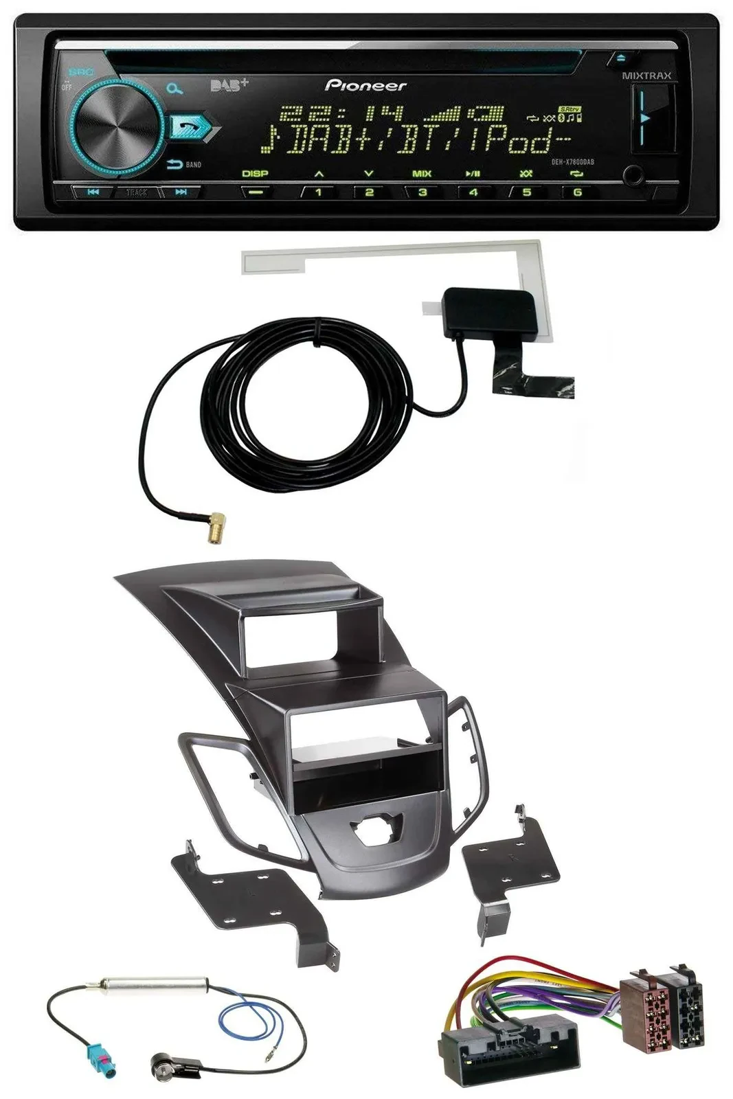 Автомагнитола Pioneer CD/MP3/USB/AUX, DAB, для Ford Fiesta (2010–2017), черный