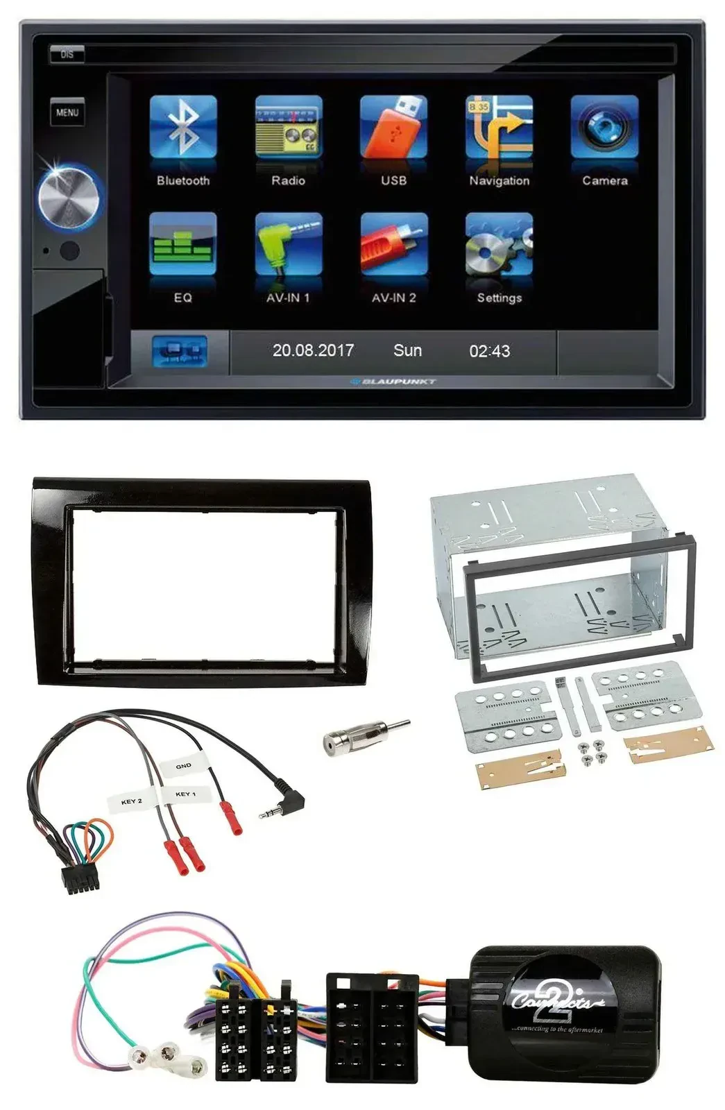 Blaupunkt 2DIN Bluetooth TMC USB Lenkrad SD Navigation für Fiat Bravo 2007-2014