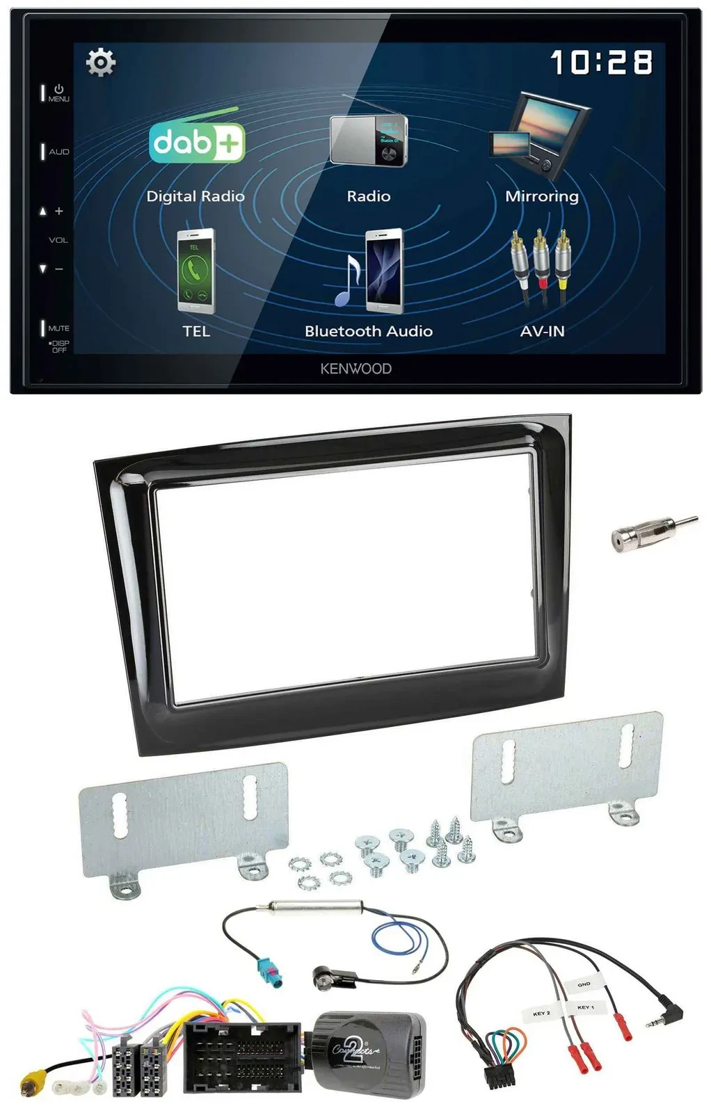 Kenwood 2DIN Bluetooth Lenkrad USB DAB Autoradio für Fiat Doblo ab 15 piano schw