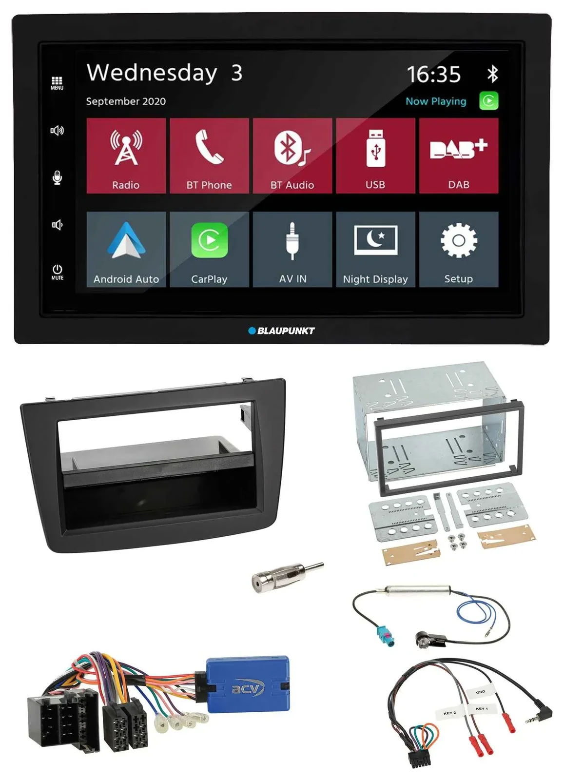 Blaupunkt 2DIN Lenkrad USB Bluetooth DAB Autoradio für Alfa Romeo Mito ISO 955 1