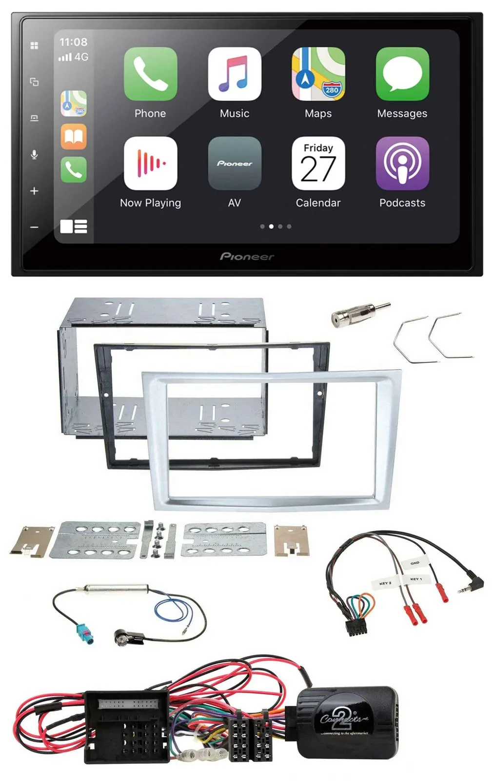 Автомагнитола Pioneer 2DIN Bluetooth DAB USB для Opel Corsa D матовый хром (с 2009 г.)