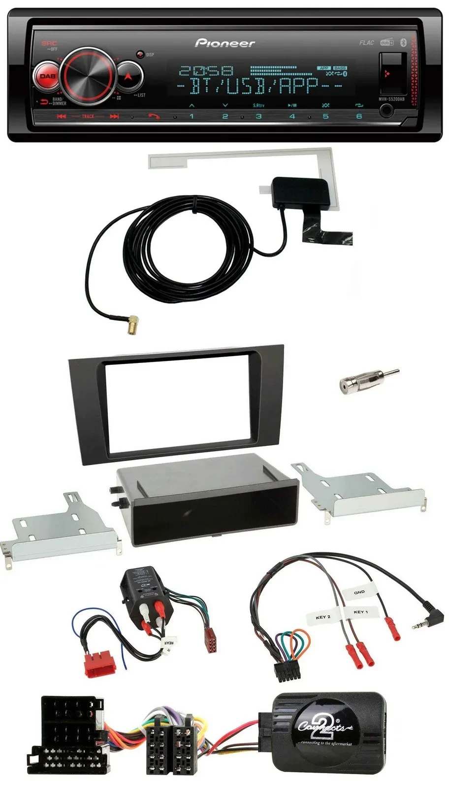 Автомагнитола Pioneer Bluetooth DAB USB для Audi A4 B5 1999–2001 (поддержка кнопок на руле, BOSE)