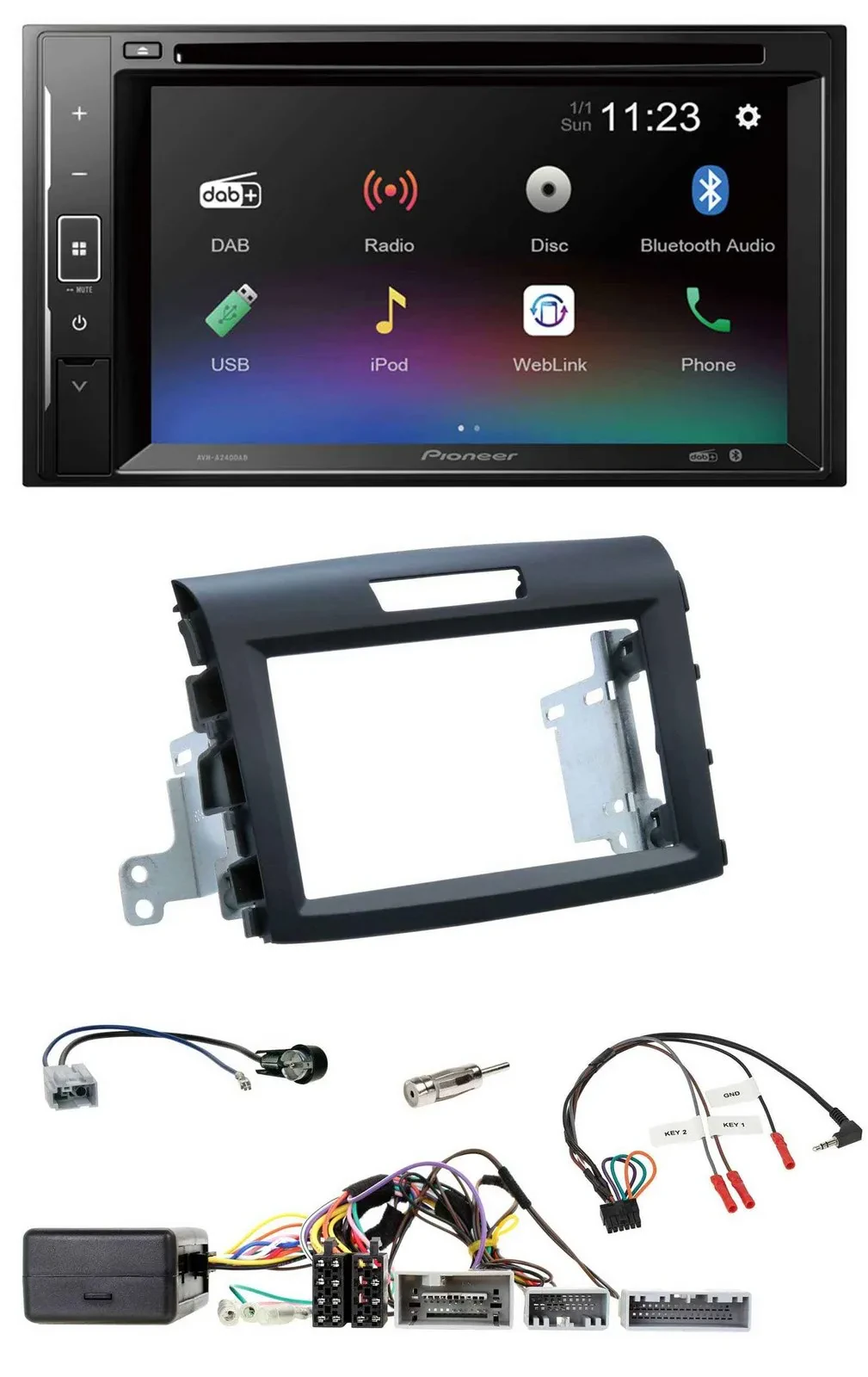 Pioneer Bluetooth Lenkrad USB 2DIN DAB DVD Autoradio für Honda CR-V FR5/FR6 ab 2