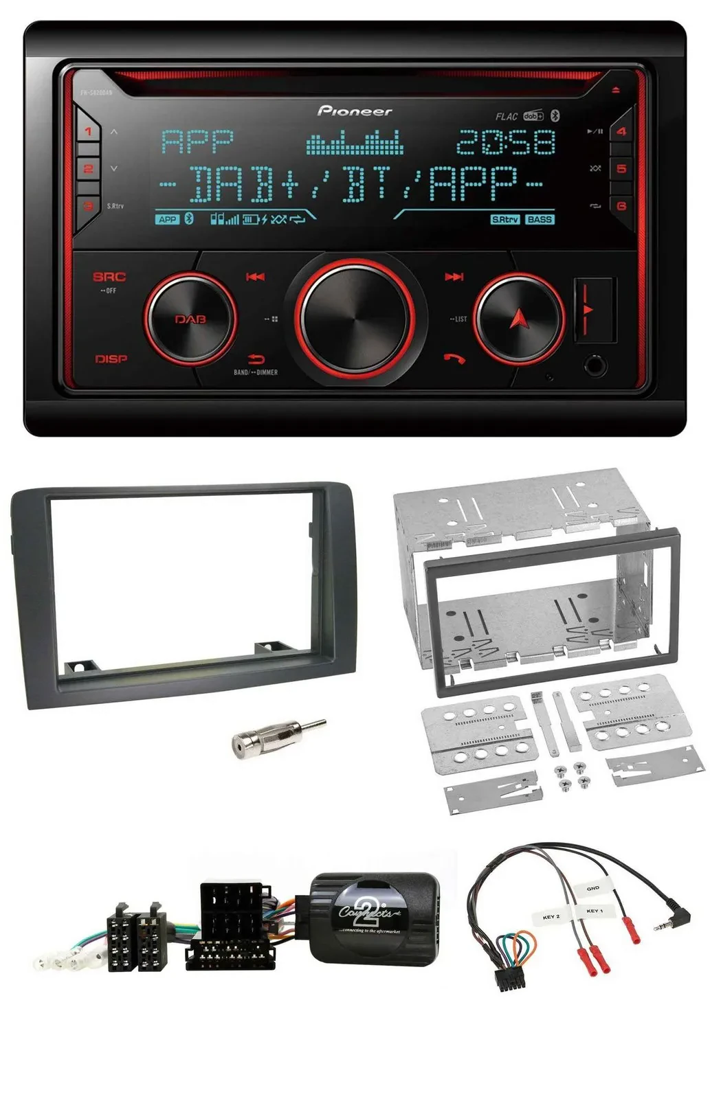 Pioneer 2DIN DAB Lenkrad Bluetooth USB CD Autoradio für Fiat Idea 2006-2012 grau